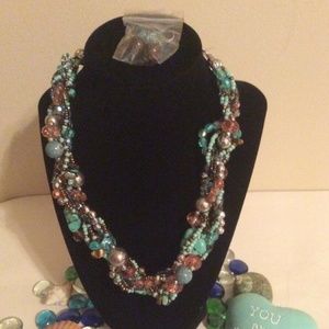 ISAAC MIZRAHI TURQUOIS BEADED NECKLACE & EARRING SET, NEW!